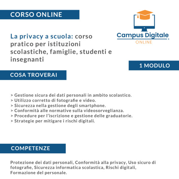 La privacy a scuola: corso pratico per istituzioni scolastiche, famiglie, studenti e insegnanti: programma